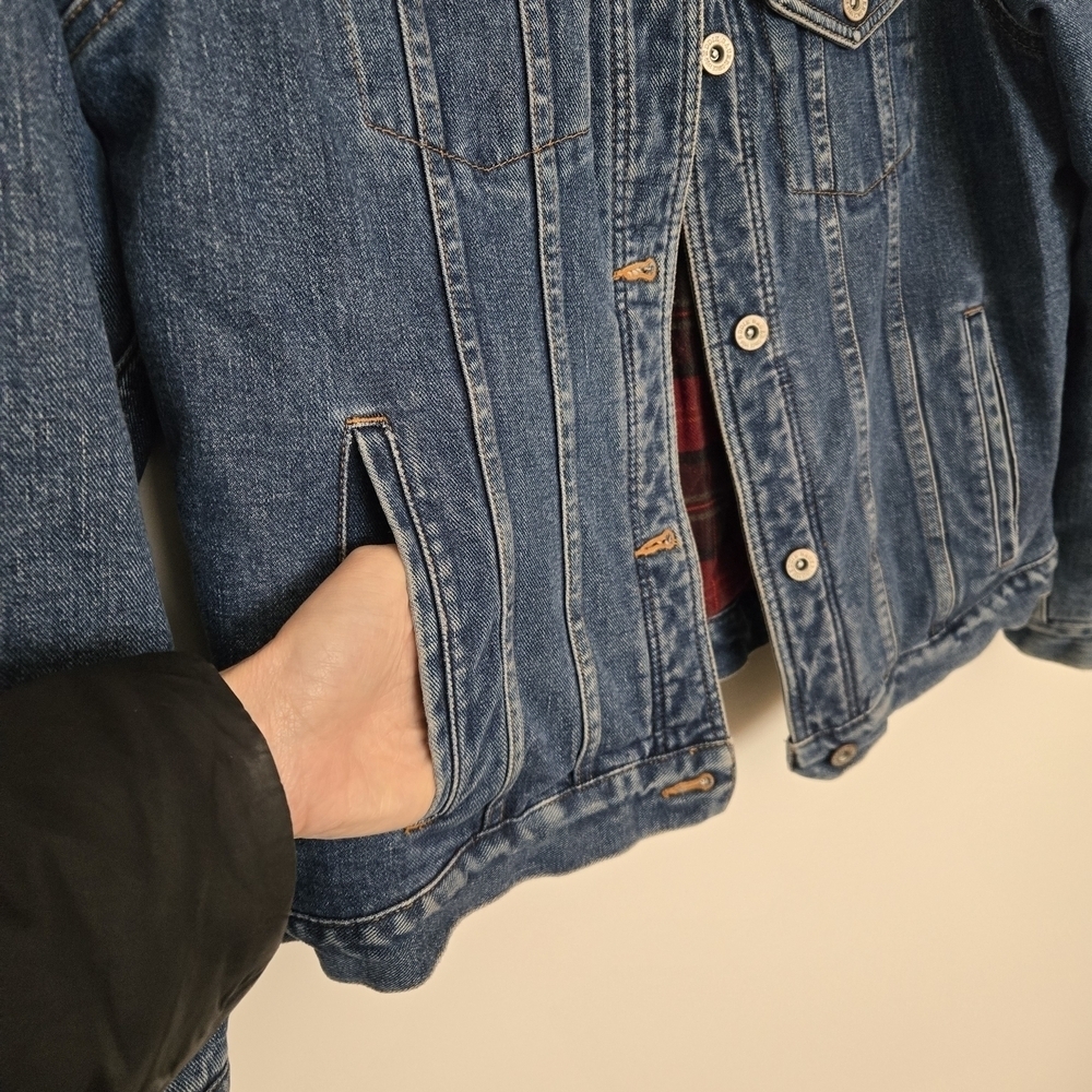 Eddie Bauer Denim Trucker Jacket with Red Plaid Flannel Lining Women's Medium - Picture 5 of 8
